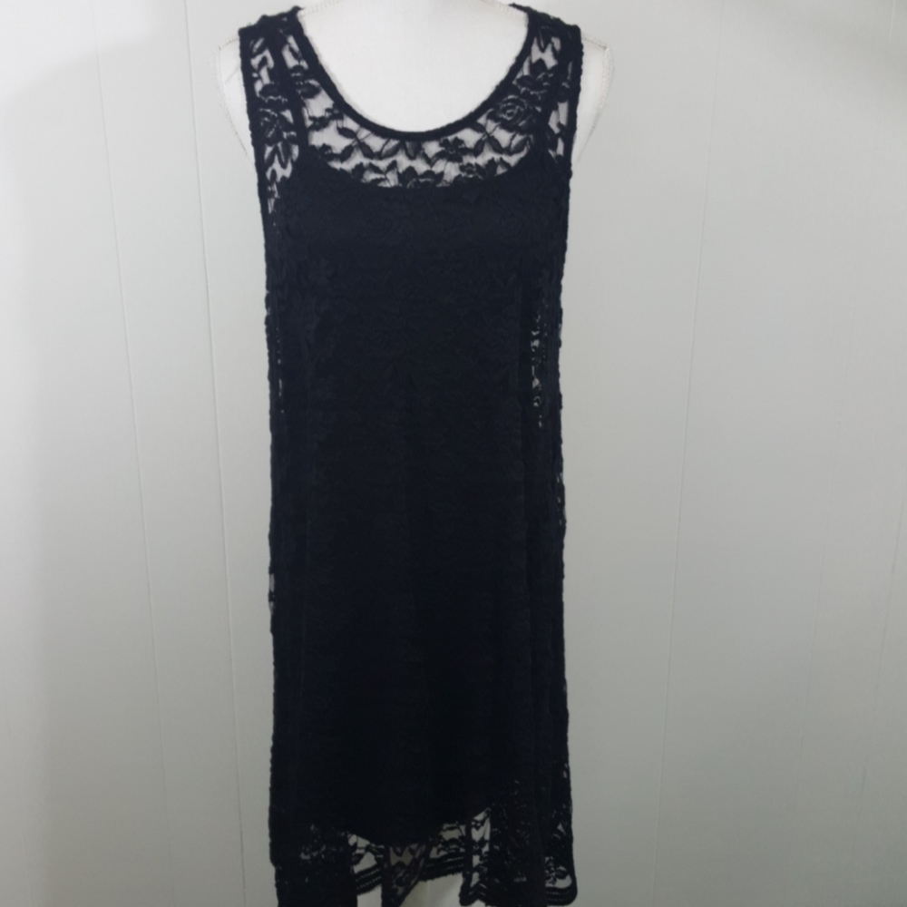 Wallflower Black Lace Midi Dress Large Fully Lined Boho Goth Dress